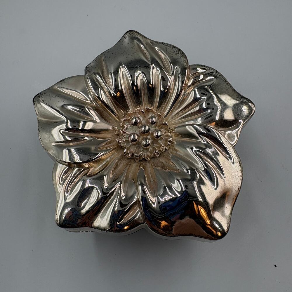 2006 For Your Ease Only Silver Toned Metal Flower Trinket Box